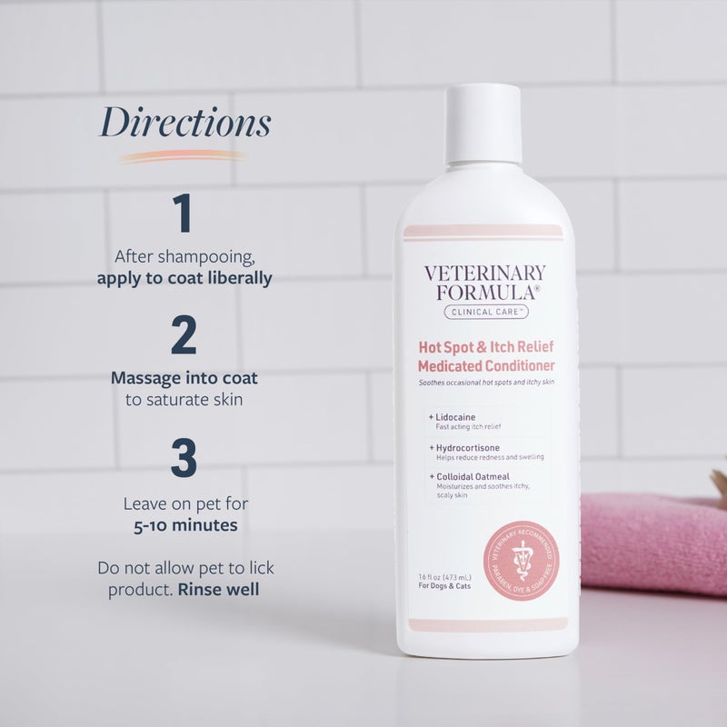 Veterinary Formula Clinical Care Hot Spot & Itch Relief Cat & Dog Medicated Conditioner, 16 oz â€“ Oatmeal Conditions Skin for a Lustrous Coat, Formulated to Help Alleviate Itchy Skin - Image 4